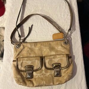 Coach Beige Shoulder Bag with Silver Accents